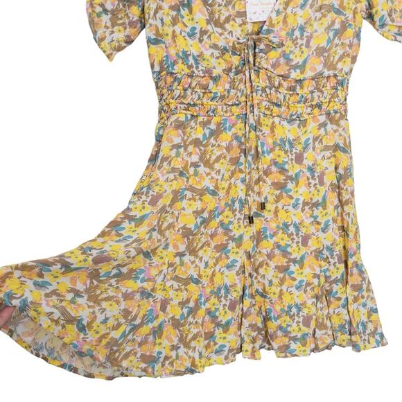 Free People Sz 6 Forget Me Not Dress Yellow Floral Print Mini Nwt - Picture 7 of 16